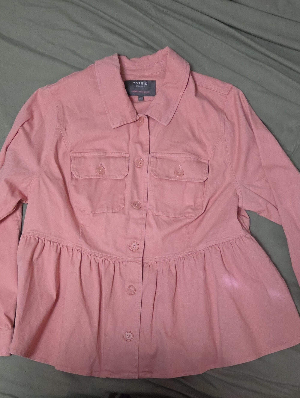torrid Pink Peplum Button-Front Jean Jacket
